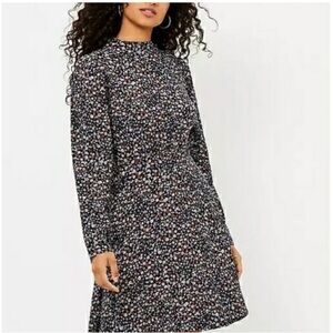 LOFT Floral Mock Neck Flare Dress dainty floral print modest size 2